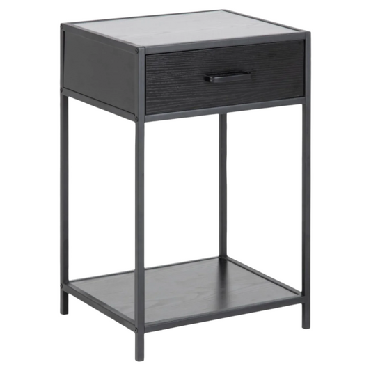 Seaford Rectangular Bedside Table – Black Ash and Metal Design